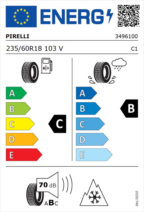 Tyre Label for Pirelli Scorpion Verde All Season 235/60R18 103V
