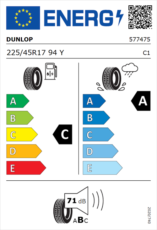Tyre Label for Dunlop SP Sport Maxx RT 2 225/45R17 94Y