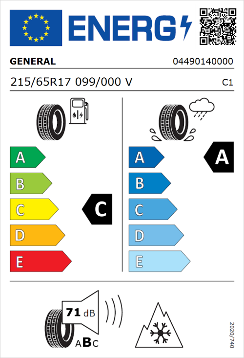 Tyre Label for General Grabber GT Plus 215/65R17 099/000V
