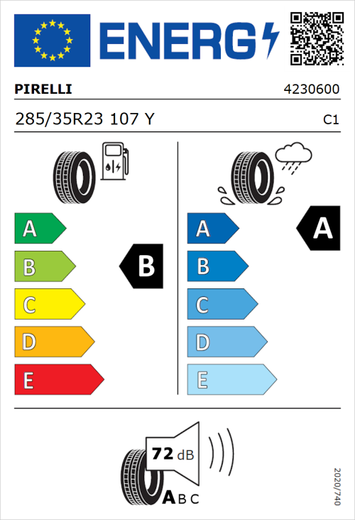 Tyre Label for Pirelli Scorpion Zero All Season 285/35R23 107Y
